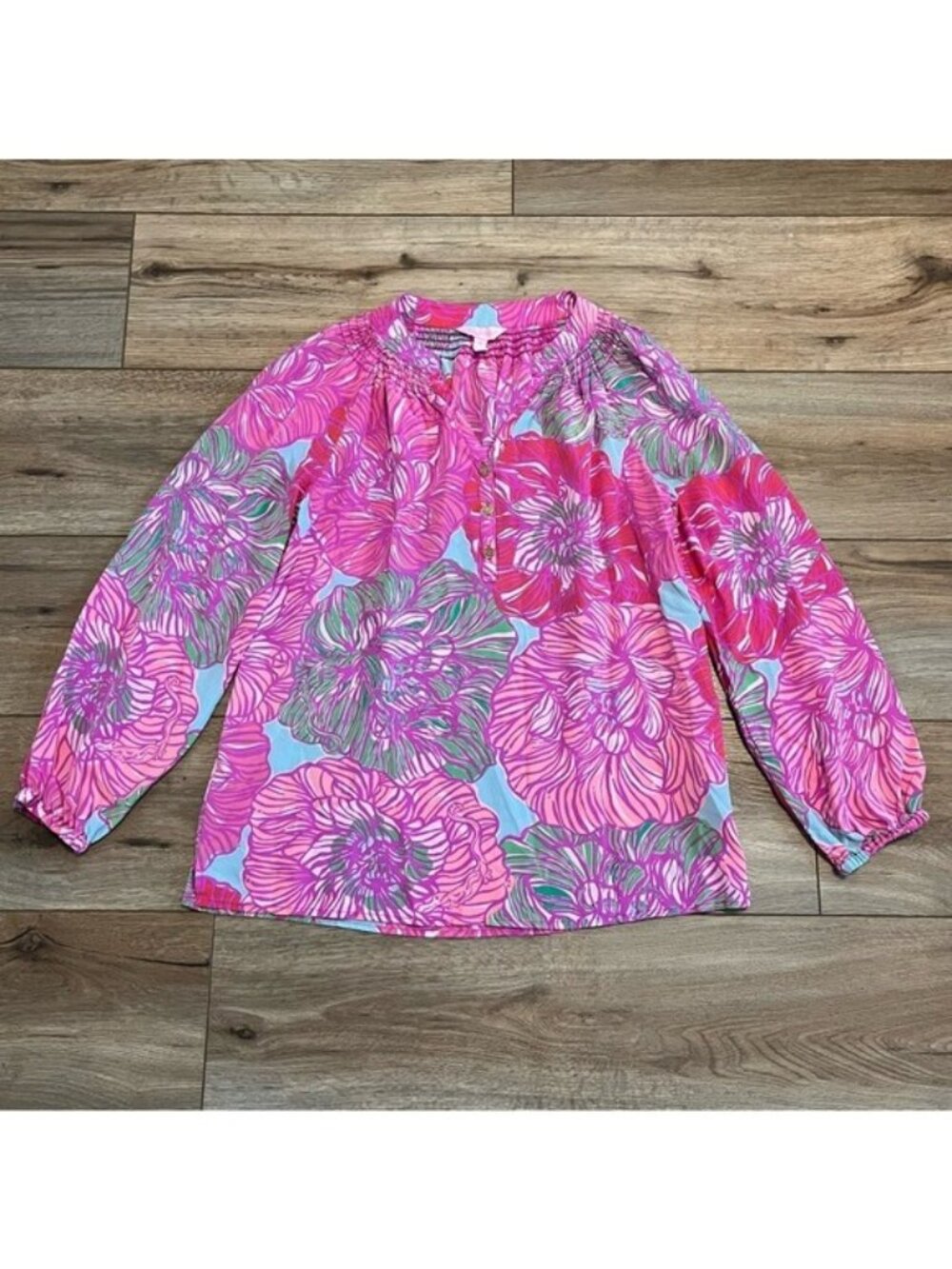 Lilly Pulitzer Elsa Silk Blouse SZ Small Pink Green Floral Top
